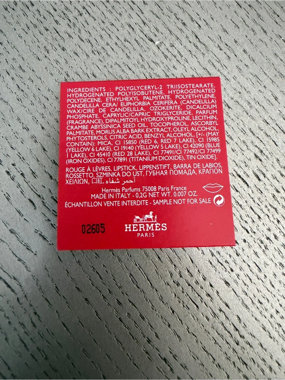 Authentic Rouge Hermès Lipstick Sample Cards - Red Shades- Total: 6